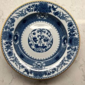 Vintage Mottahedeh Imperial Blue Rim Soup Plate, 22-Karat Gold Rim